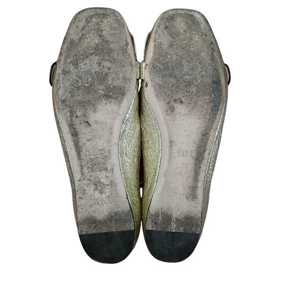 Gucci GG Marmont Fringe Ballet Flat Size 38 US 8 Gold Foil Leather Slipper - Picture 10 of 12
